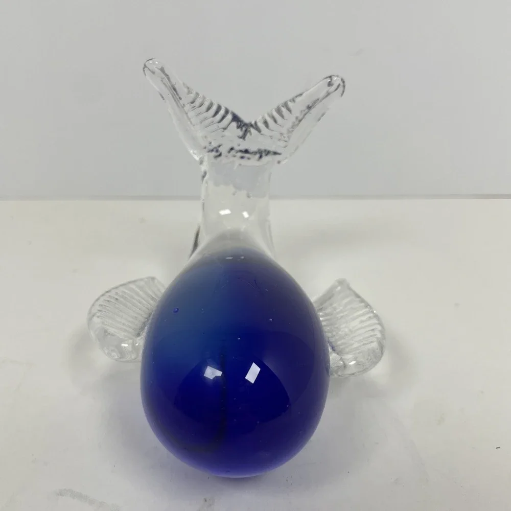 Vintage Cobalt Blue Art Glass Whale Figurine Paperweight Decor